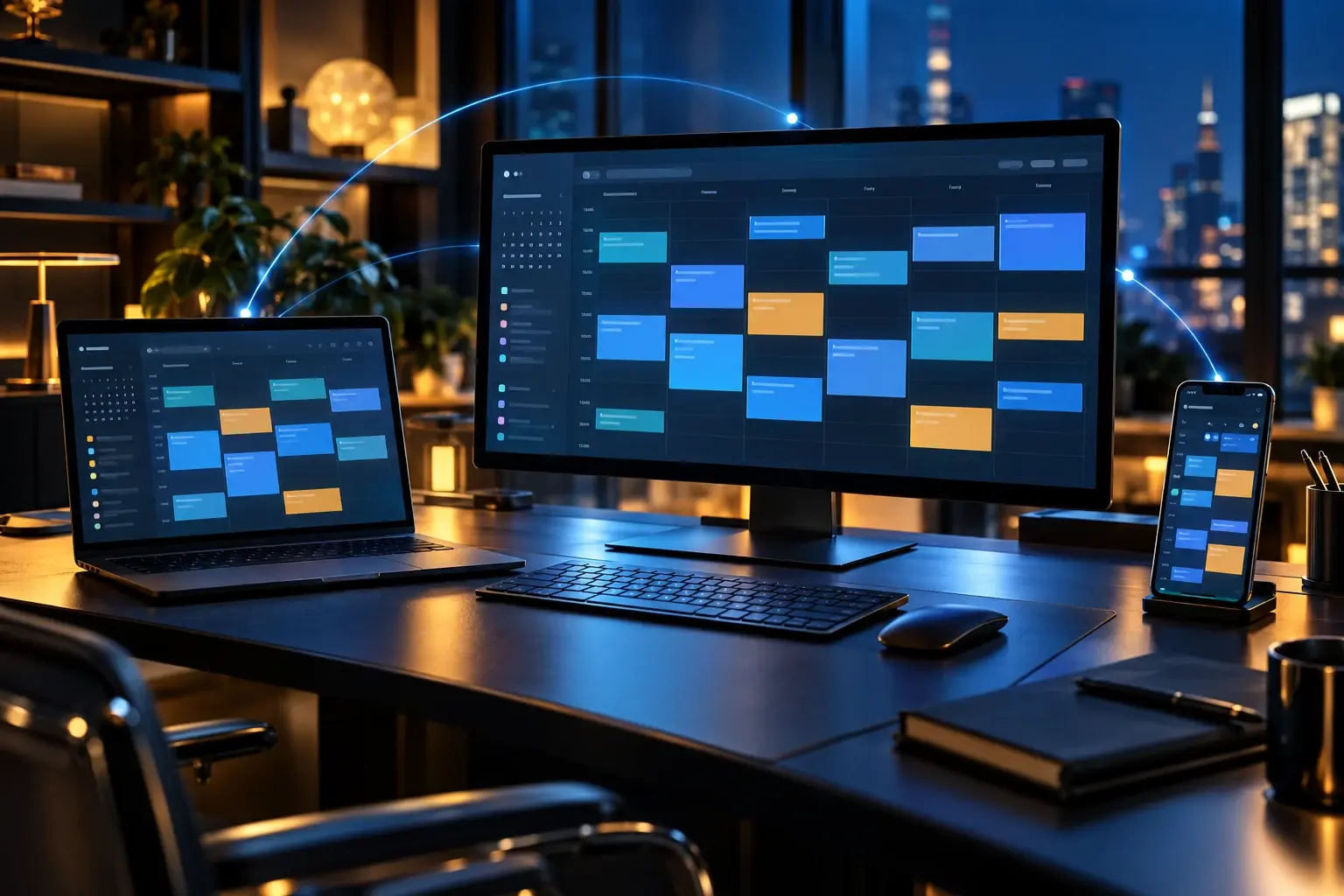 Gedeelde Outlook-agenda op computer laptop en telefoon