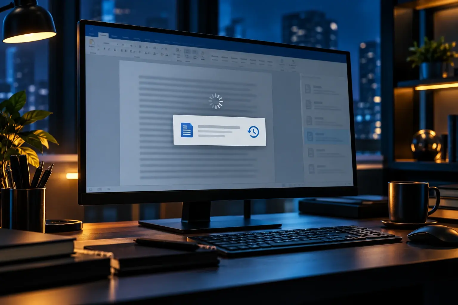 Vastgelopen tekstverwerker met documentherstel op een computer