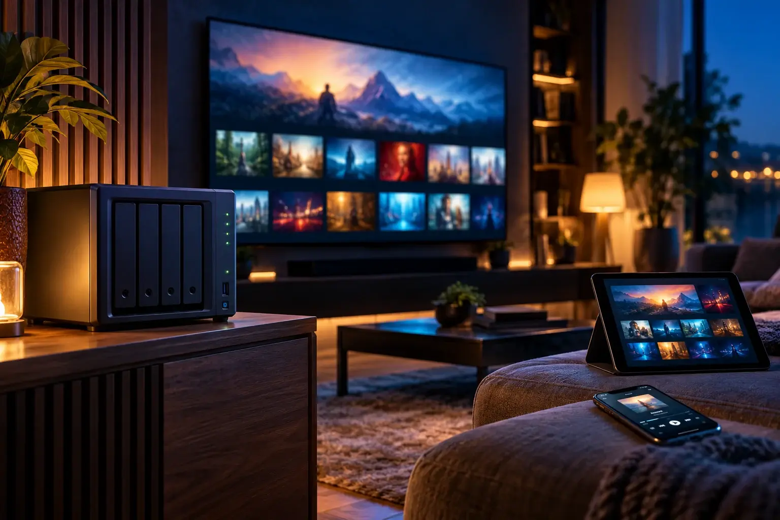NAS die films en muziek naar televisie en tablet streamt