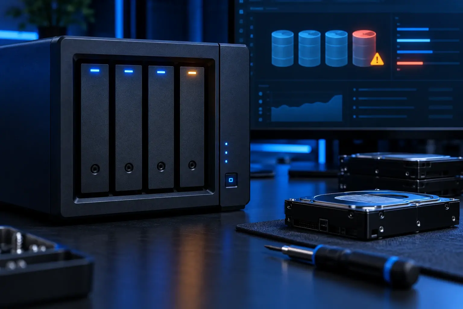 Synology NAS met waarschuwing bij één schijf in een RAID-opslagpool