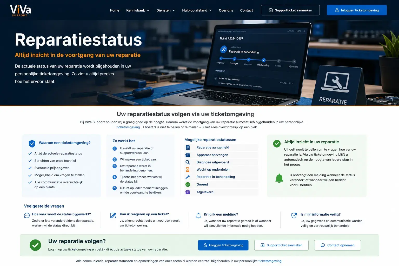 Reparatiestatus bij ViVa Support