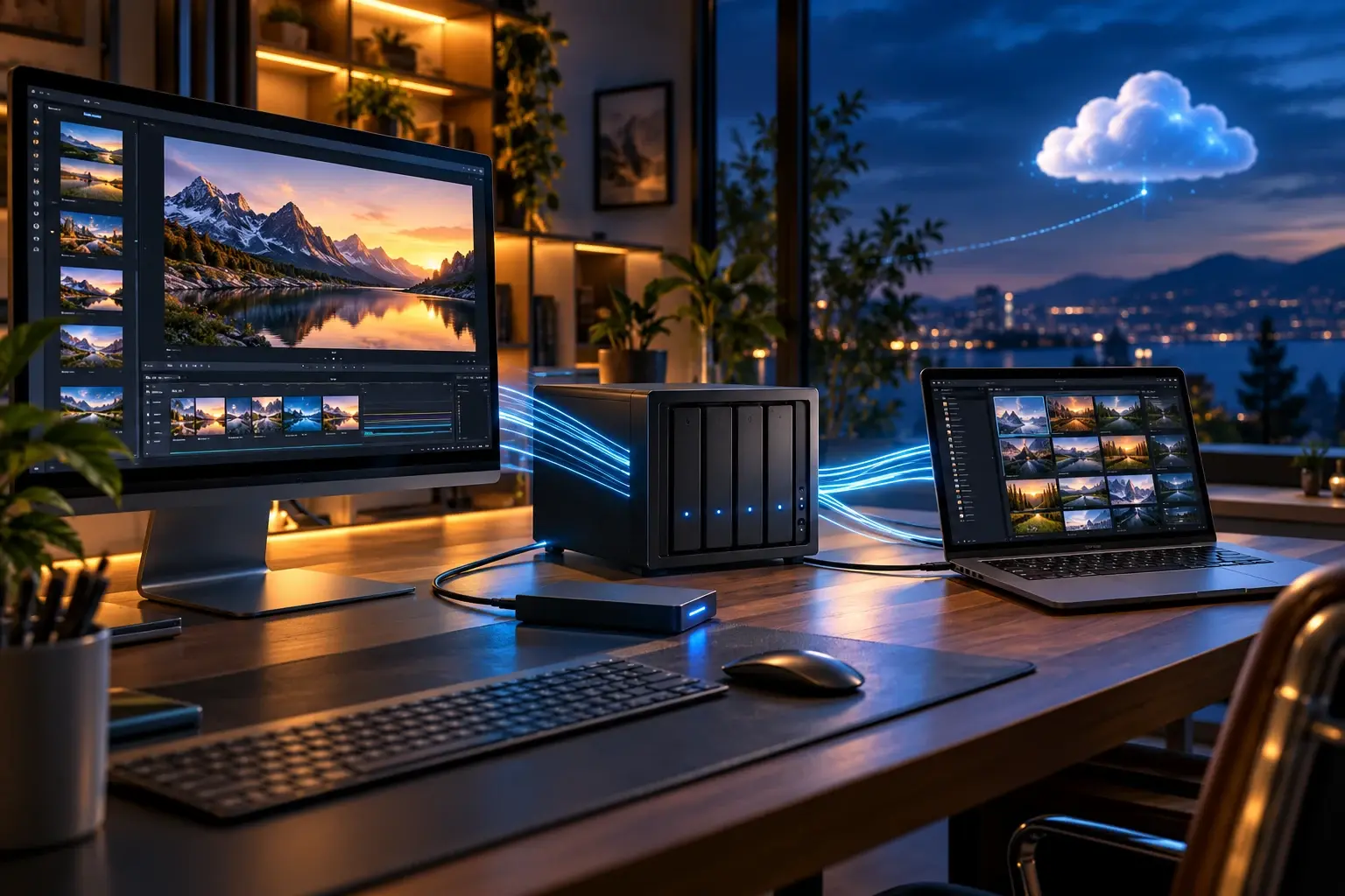 Computer en laptop die snel toegang hebben tot lokale NAS-opslag
