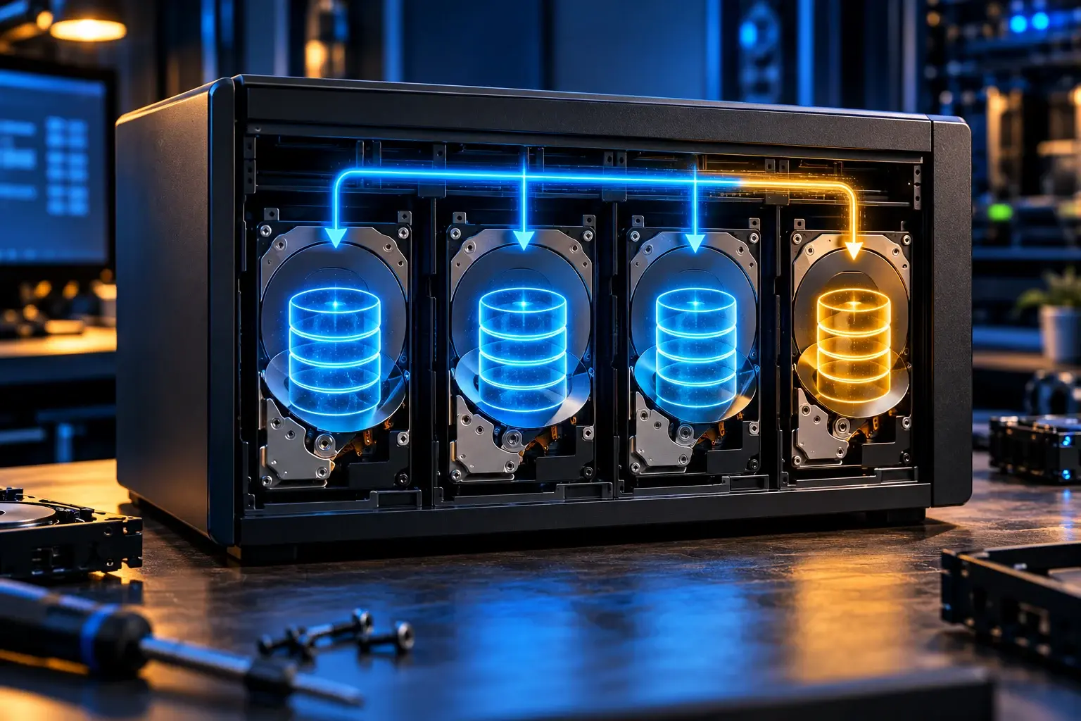 RAID-verdeling over meerdere schijven in een NAS-systeem
