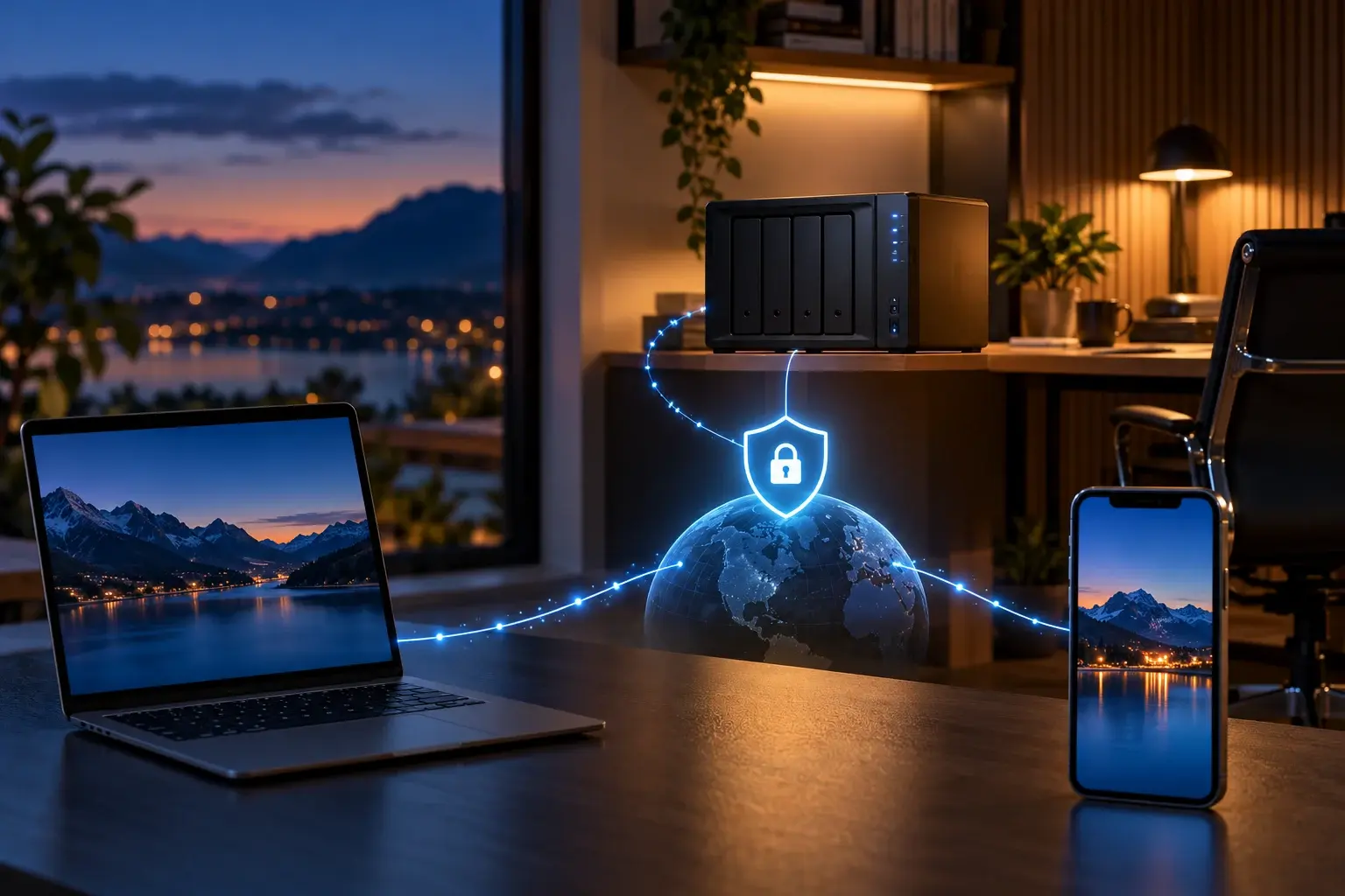 Veilige externe verbinding van laptop en telefoon met een NAS